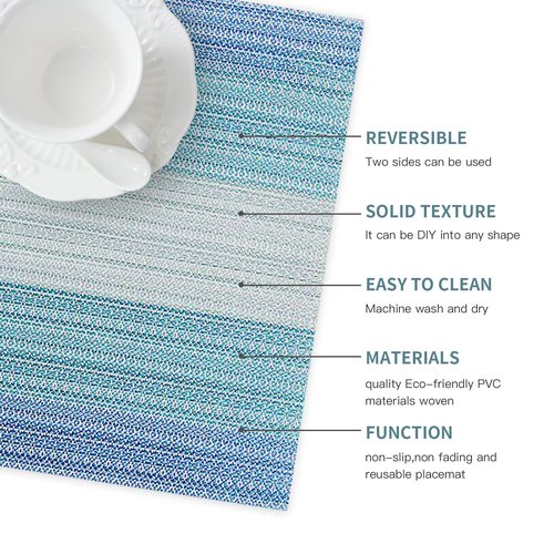 HeloHo Blue Placemats Set of 8,Vinyl Table Place Mats Stain Resistant Foldable Placemats Washable Wipeable Placemat for Kitchen Dining Table Decoration Indoor Outdoor.