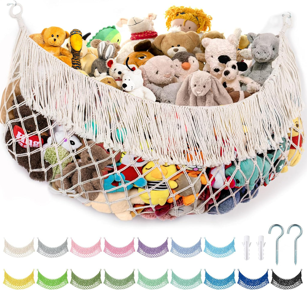 Skiennix Stuffed Animal Hammock - Extra Large 56'' Long Storage Solution | Cream White Hanging Organizer