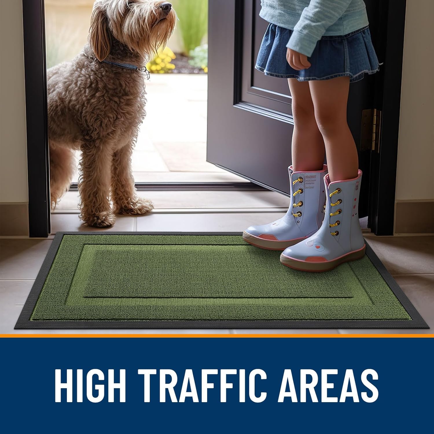 OLANLY Waterproof Front Door Mat - All-Season Indoor/Outdoor Doormat, Easy Clean, 59x23, Classic Green