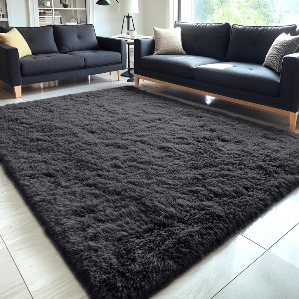OLANLY Large Area Rug - Soft Fluffy Shaggy Carpet for Living Room & Bedroom | 5x8 Black Design