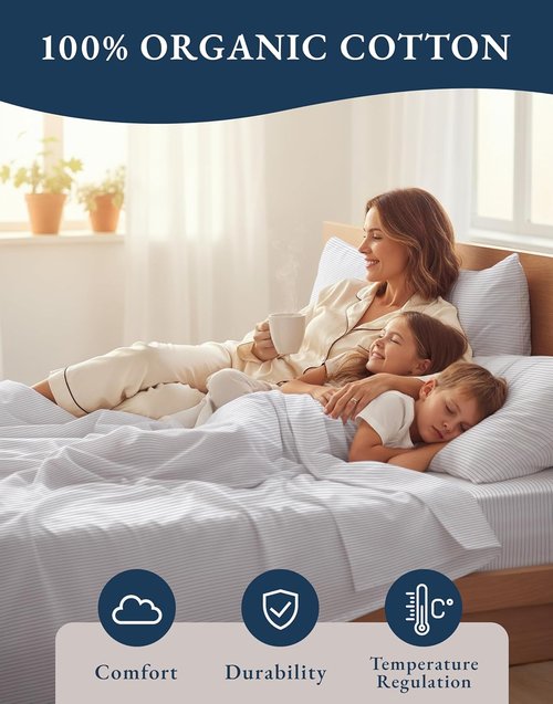 **LANE LINEN King Bed Sheets Set - Eco-Friendly 100% Organic Cotton, Soft & Comfy, 15" Deep Pockets**