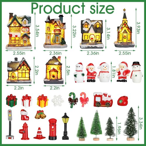 Liliful Christmas Village House Set - 46 Pcs Lighted LED Figurines for Holiday Decor | Rustic Desktop Ornaments