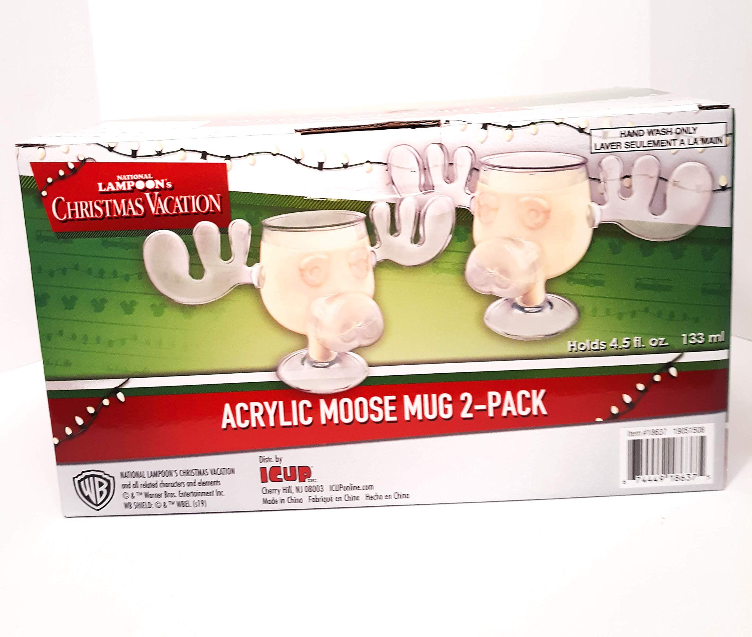 National Lampoon’s Christmas Vacation Griswold Moose Mugs – Holiday Drinkware Set, Movie Collectible Cups, Gag Gift, White Elephant for Adults Kids and Family -2-Pack 4.5 oz acrylic