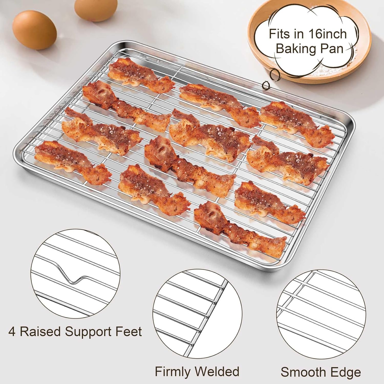 TeamFar Stainless Steel Baking Sheet Set - 16-Inch Cookie Sheets with Cooling Racks & Silicone Mats | Non-Toxic & Easy to Clean