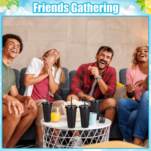 24 Pack Plastic Tumblers with Lids and Straw, Reusable Cups with Lids and Straws Colorful Cups for Cold Drink Iced Coffee, Plastic Tumbler Bulk for Party Birthday Gifts (24 oz, Stylish Colors-Black)