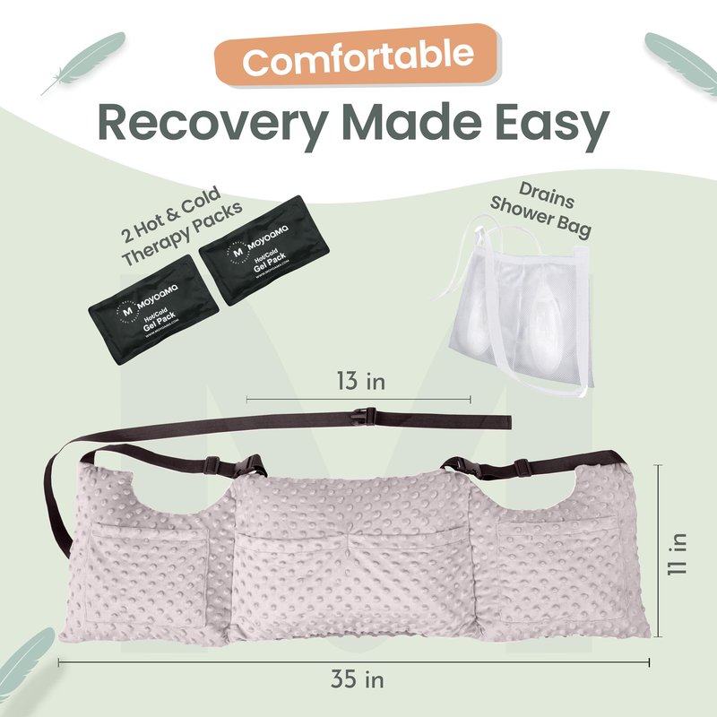 MOYOAMA Post Mastectomy Pillow – Hands-Free Protection with Secure Strap & Easy-Clean Washable Cover Breast Surgery Must Haves,Breast Reduction Recovery Supplies,Breast Augmentation