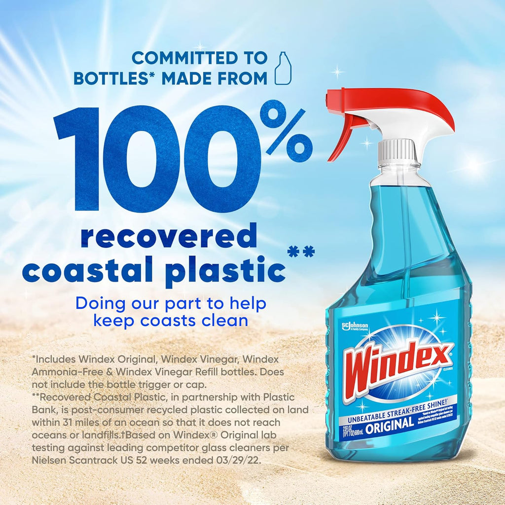 Windex Glass & Window Cleaner Bundle - Original Blue Scent | 23 Fl Oz Spray & 32 Fl Oz Refill