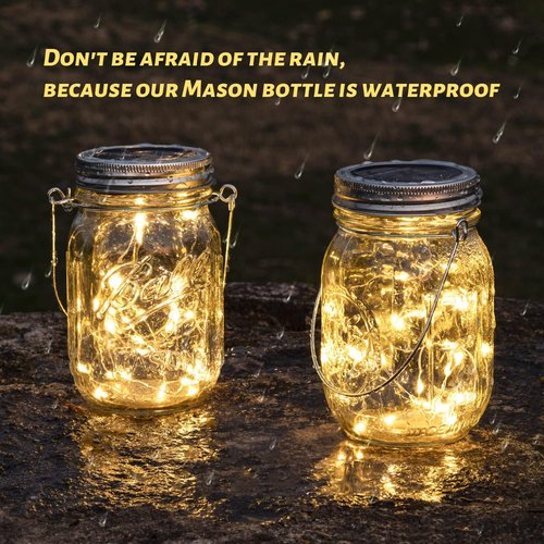 HXWEIYE Solar Mason Jar Lights - 30 LED Waterproof Fairy Lanterns for Outdoor Decor | 8 Pack, Warm White