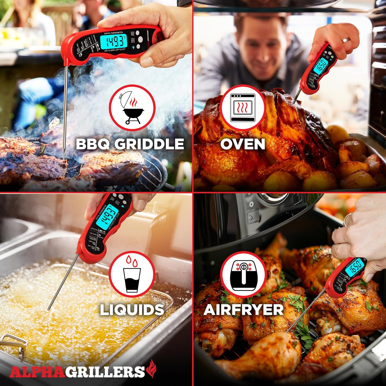 Alpha Grillers Digital Meat Thermometer - Instant Read Cooking & Grilling Tool | Perfect Gift for Foodies