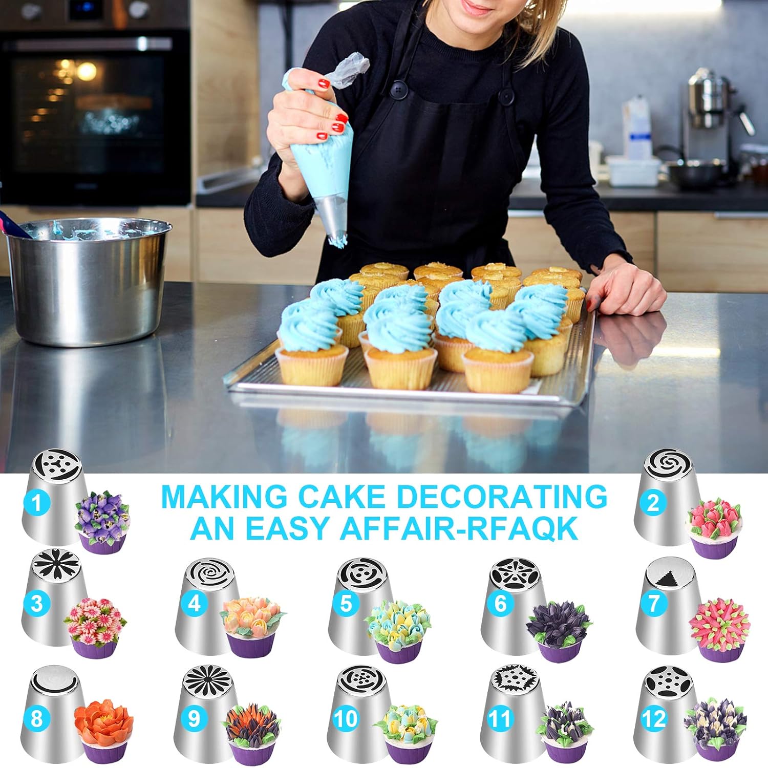 YLYL 47-Piece Russian Piping Tips Set - 12 Flower Icing Nozzles & Baking Supplies for Cakes, Cookies, Cupcakes