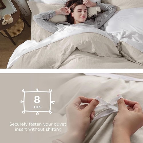 Bedsure Duvet Cover Set - Extra Soft Queen Size Bedding, 3 Pieces with Zipper Closure, Linen, 90x90 Inches