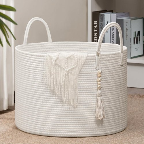 Goodpick Large Laundry Basket - Stylish White Storage Solution for Blankets & Baby Items | 17.7 x 12.6 Inches