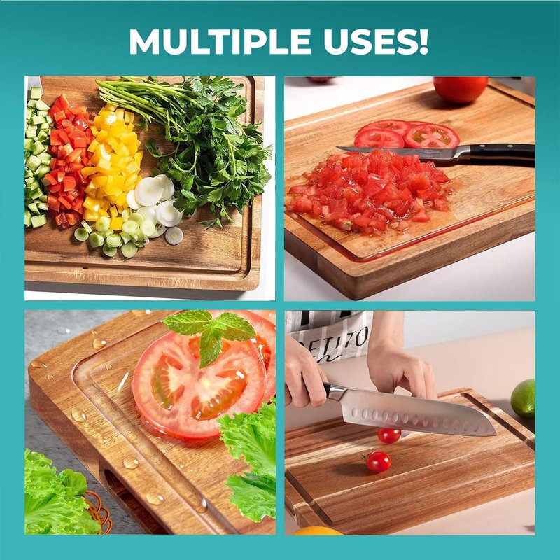 11.8 Inch Acacia Wood Cutting Board, 0.6" Thick, Reversible Wooden Cutting Board for Kitchen, Charcuterie Board Cheese Board with Deep Groove (6)