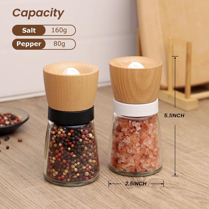 VEVOK CHEF Wooden Salt and Pepper Grinder Adjustable Coarseness Ceramic Wood Pepper Grinder Black Pepper Sea Salt Mill Grinder for Kitchen Seasoning Salt and Pepper Shaker Set Chef Gift