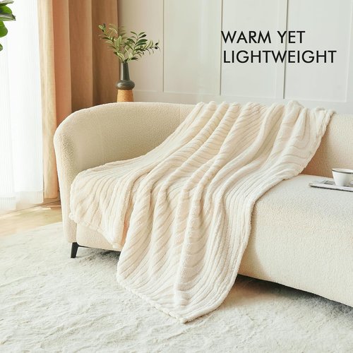 Lifein Throw Blanket - Cream Wave Boho Fleece Blanket | Soft, Lightweight & Cozy (50x60in)