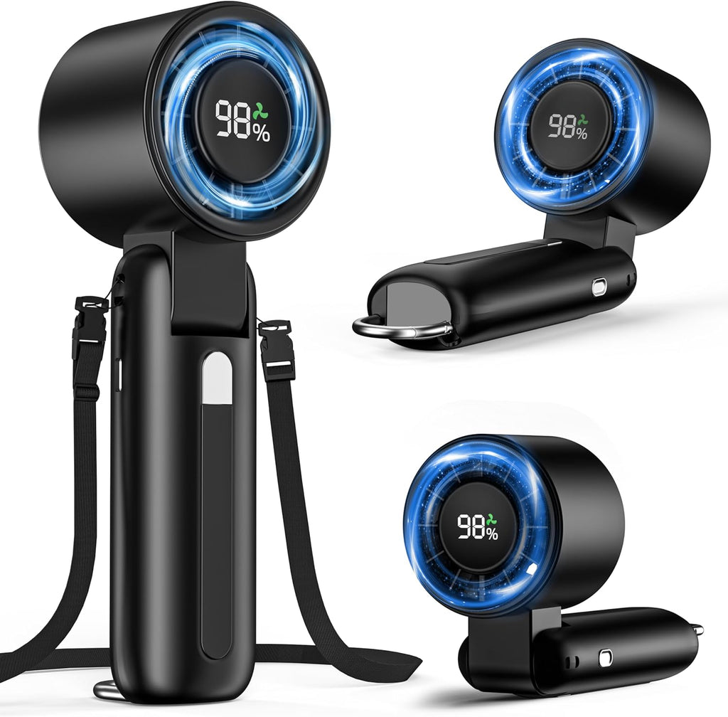 Turbo Fan | 4 in 1 Handheld Portable Mini Fan with 180° Foldable Design & 6-Speed Settings | 5000mAh Battery for 15 Hours of Cooling