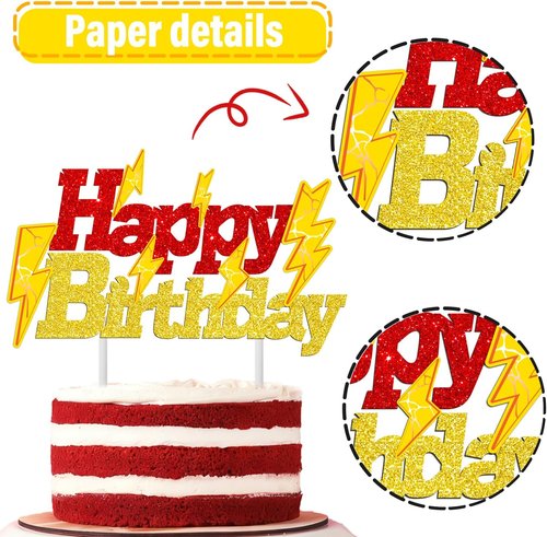 Lightning Bolt | Glitter Gold and Red Birthday Cake Topper - Perfect for Baby Showers & Parties