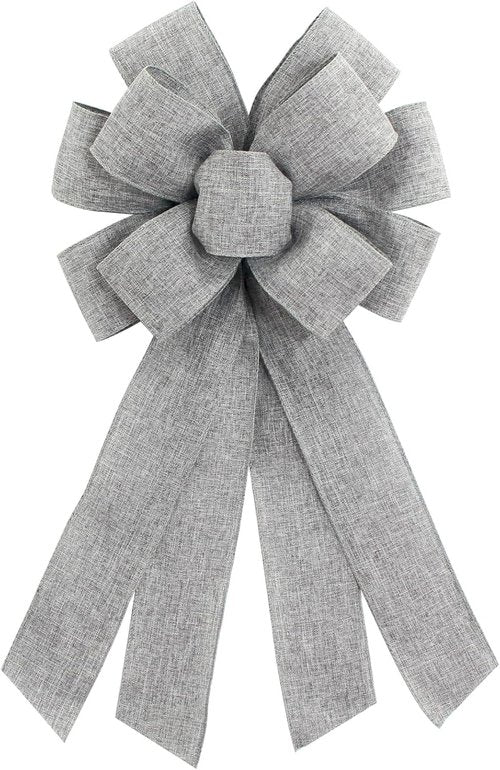 Grey Burlap Wreath Bow - 20 x 11 Inches | Perfect for Easter, Birthdays, and Home Decor