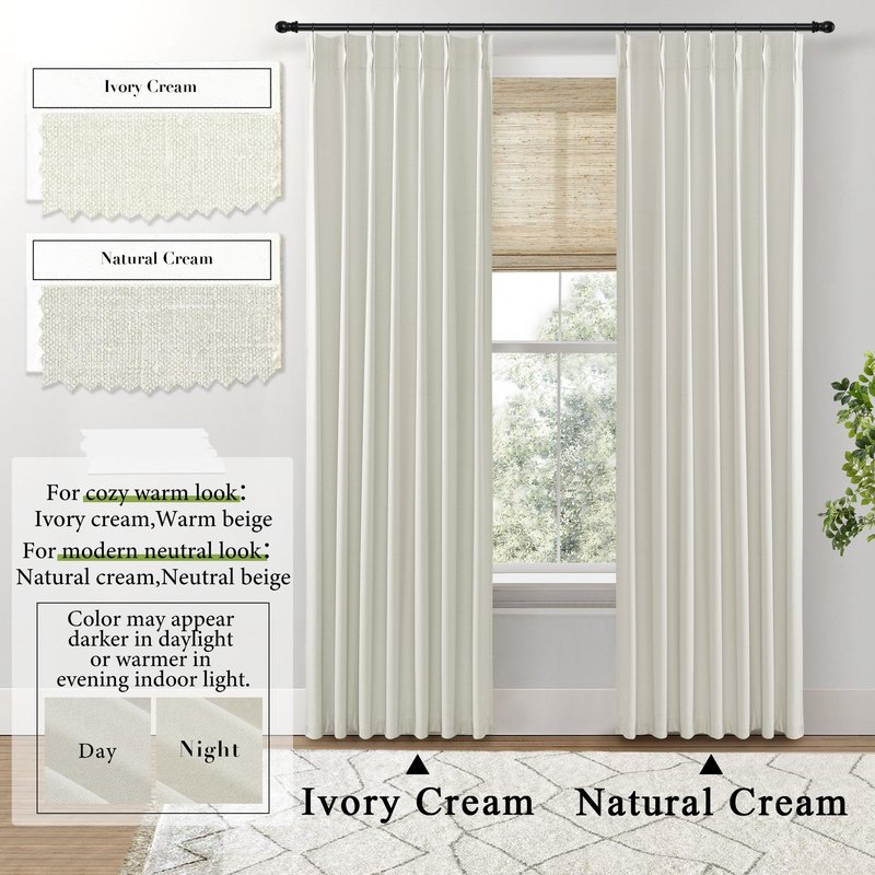 SHINELAND 108 Inch Curtains Long,Pinch Pleated Curtains Blackout Linen Black Out Extra Long Curtain for Living Room Drapes 108 Inches Long 2 Panels,Cream