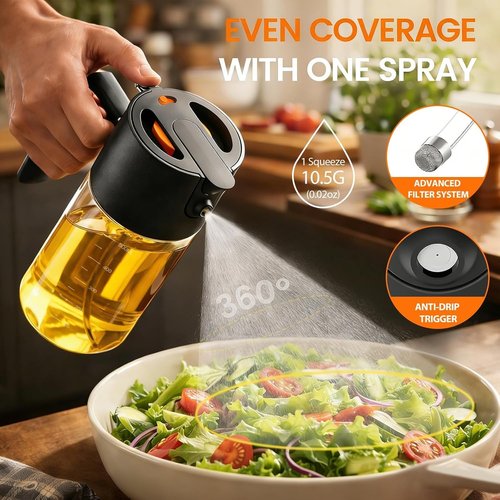 Costop 500ml Glass Oil Sprayer - 3-in-1 Kitchen Tool for Fine Mist, Stream & Pour | Leak-Proof & BPA-Free