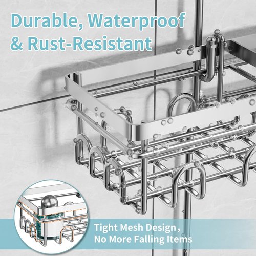 KEGII Hanging Shower Caddy - Rustproof Organizer with Soap Dish & Toothbrush Holder | Silver
