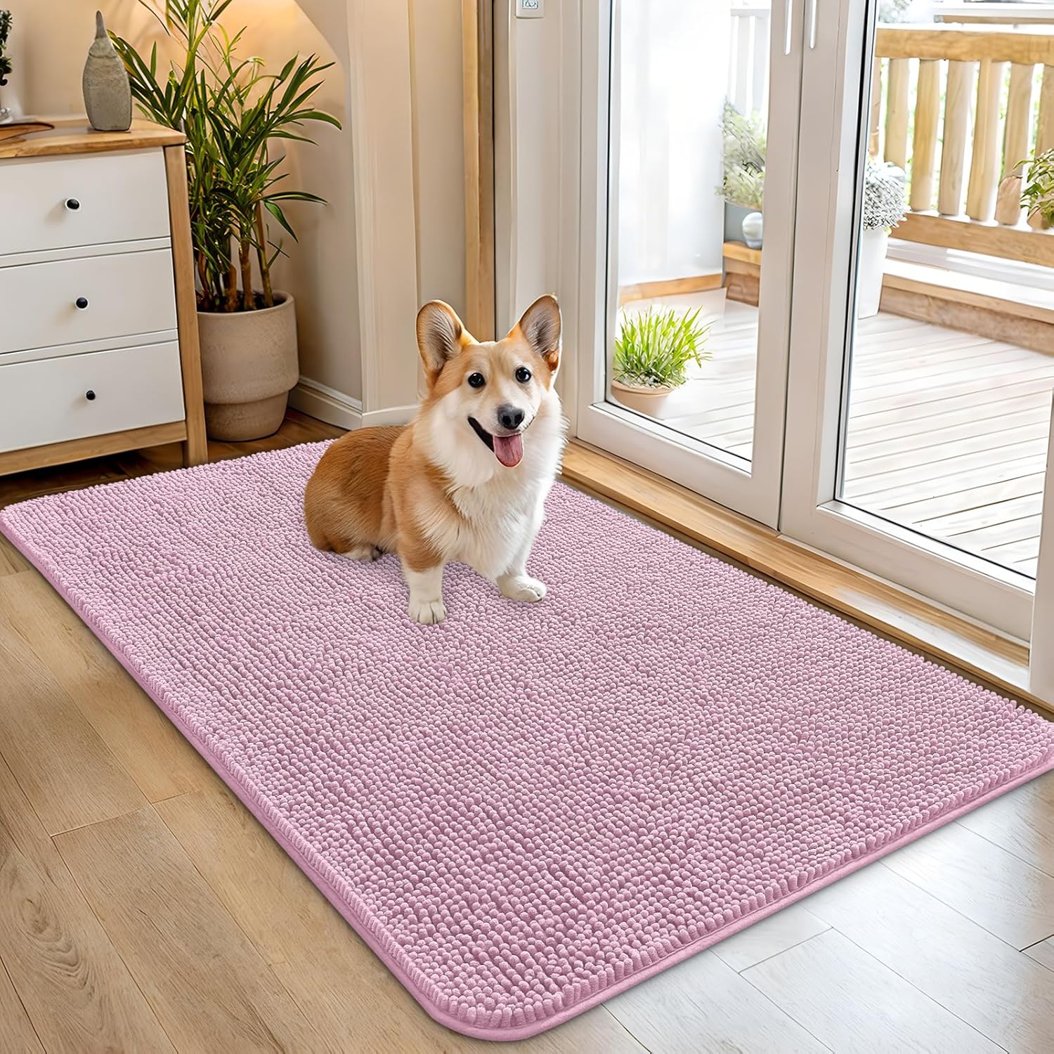 OLANLY Dog Door Mat - Absorbent Non-Slip Mud Mat for Indoor Use | Quick Dry Chenille, 45x27, Dusty Rose