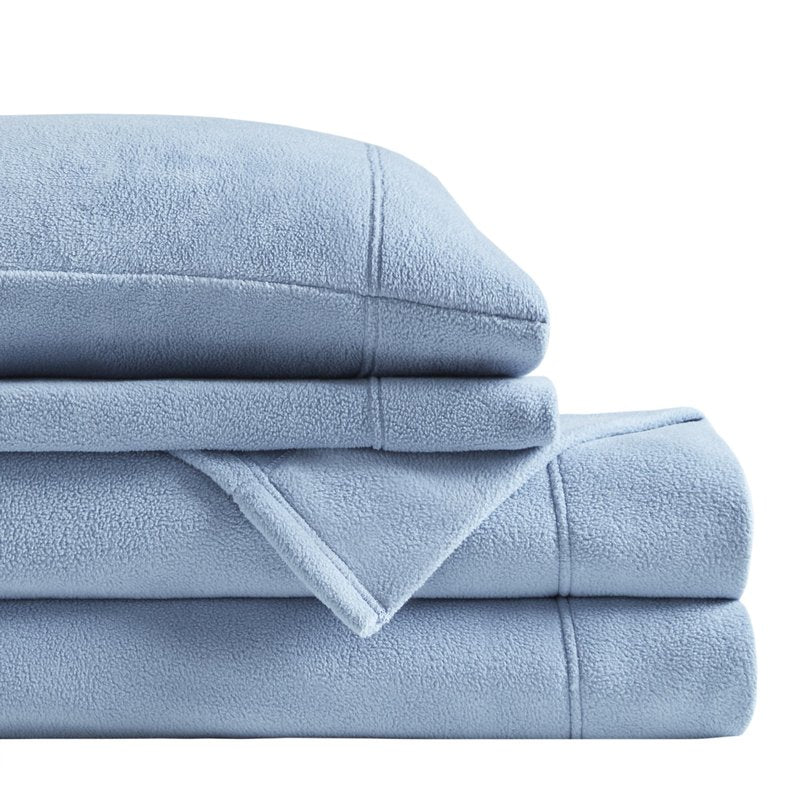 True North by Sleep Philosophy Micro Fleece Bed Sheet Set, Warm, Sheets with 14" Deep Pocket, for Cold Season Cozy Sheet-Set, Matching Pillow Case, Twin XL, Blue, 3 Piece