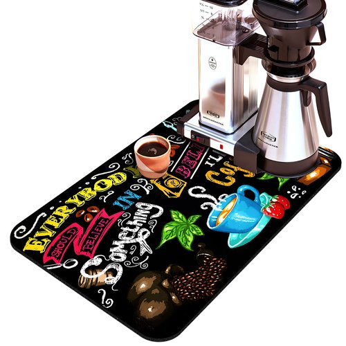 Safarsa Coffee Bar mat Accessories for Countertop Absorbent Hide Stain Rubber Backed Dish Drying Mats for Kitchen Counter Draining Pad Decor Gift(20x12in)