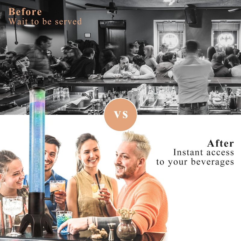 COSYOO Drink Tower, 3L Drink Tower Dispenser With Ice Tube and Led Light, Tabletop Beer Dispenser 3.17 Qt./3 L, Ideal for Parties Bars Pubs Restaurants