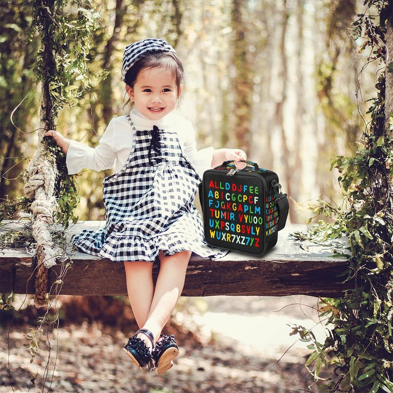 UOYO Colorful Alphabet Lunch Box, Letter Education Lunch Bag Insulated Lunchbox Reusable Cooler Bag for Office Work Picnic