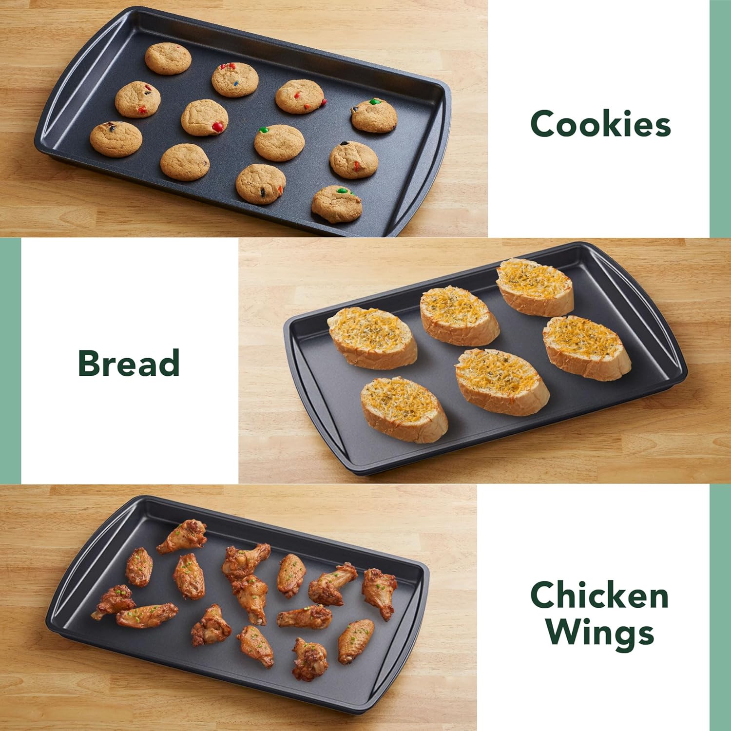Nifty Baking Sheets Set - Non-Stick Coated Steel, Dishwasher & Oven Safe, Includes 3 Sizes