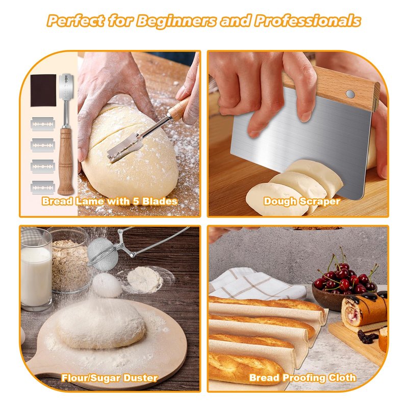 Large Sourdough Bread Baking Supplies, 10 Inch Round &12 Oval Banneton Bread Proofing Basket, Sourdough Starter Kit for Making Baking Fermentation