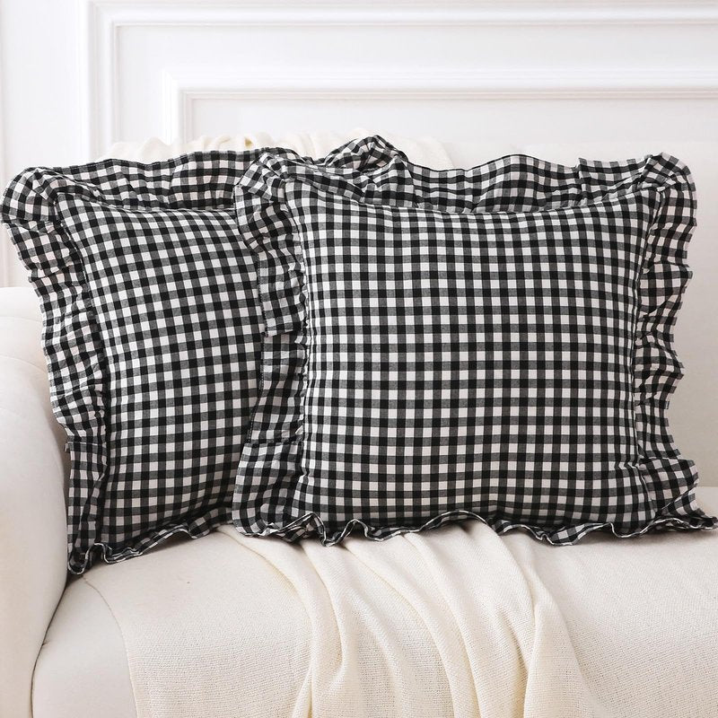 K MASANIJI 2 Pack Dust Pink Ruffle Euro Pillow Sham Covers, 26x26 inches 100% Washed Cotton Envelope Closure French Country Decorative Bed Pillow Shams(Dust Pink, 26x26 inches)