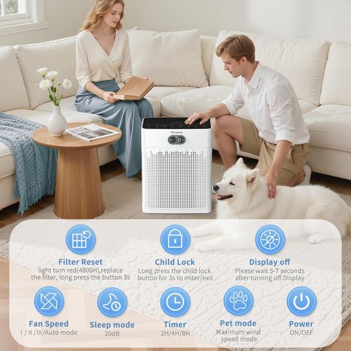 **Air Purifiers | HEPA Air Purifier with Pet Mode & Timer for Up to 2200 Ft² - Black**