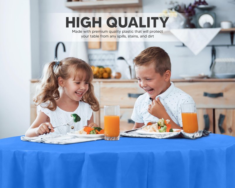 Utopia Kitchen Plastic Table Cloth Disposable (12 Pack - 84 Inch) Blue Round Tablecloth Waterproof Stain Resistant Party Table Cover