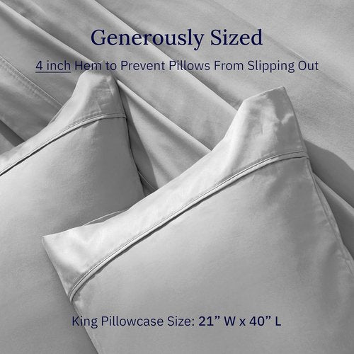 California Design Den King Size Pillowcase Set - 400 Thread Count, 100% Cotton Sateen, Soft & Breathable | Light Grey
