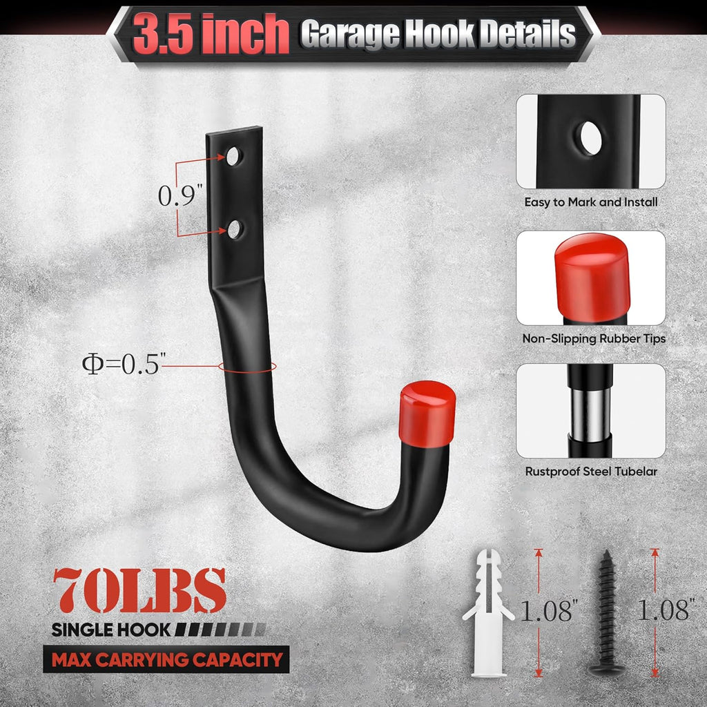 Nacial Heavy-Duty Garage Hooks - 24 Pack, 3.5" Wall Hooks with EVA Pads, 100LBS Capacity for Bikes & Ladders