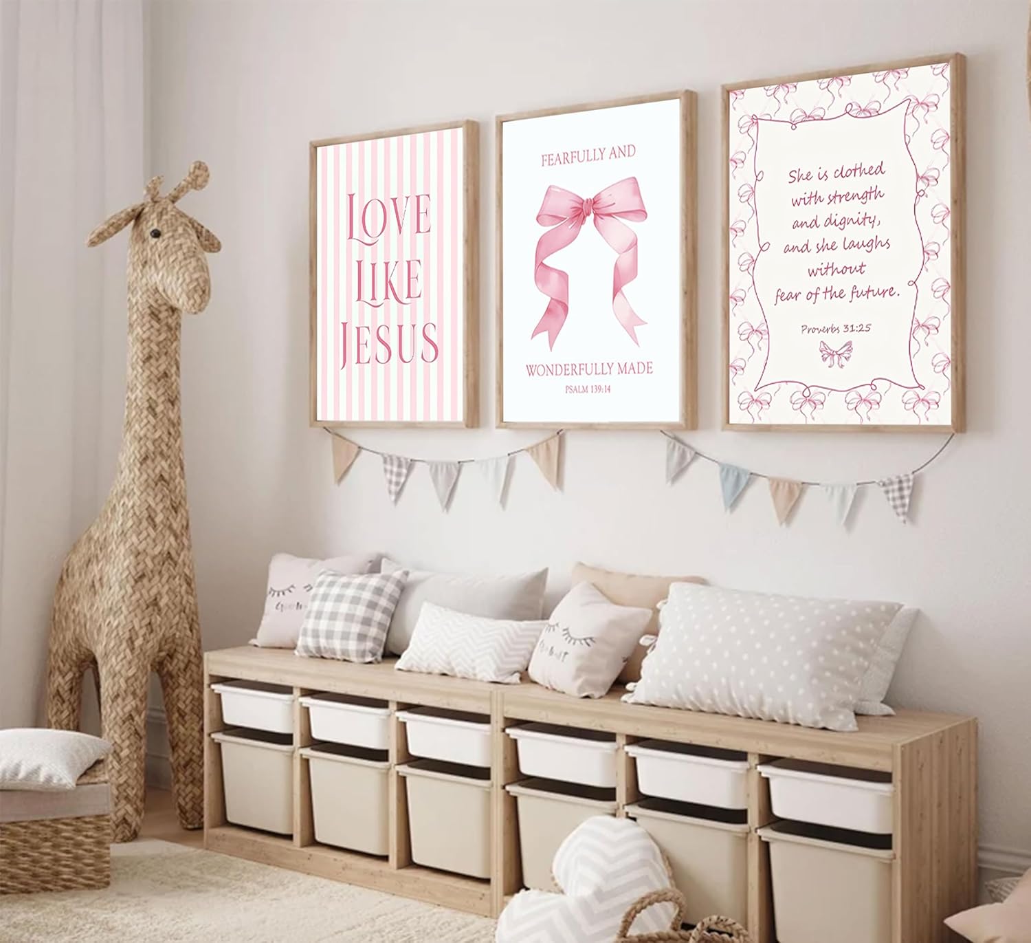 Skiennix Pink Christian Wall Art - Inspirational Bible Verse Canvas Prints | 3-Piece Set, 12x16in Unframed