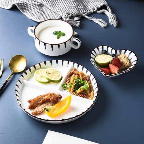 Acyhggi 8" Dinner Plate Set, 3-Piece, Compartmentalized Ceramic Plates for Breakfast, Salad, Portion Control and Weight Loss