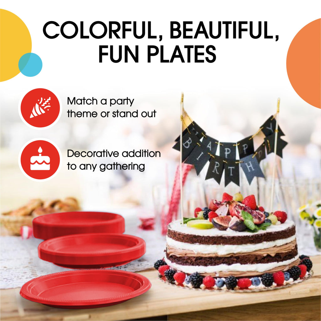Exquisite Party Solids Red Plastic Plates For Party Supplies 7" Red Disposable Plates Heavy Duty 50 Pcs Plastic Dinnerware Sets Heavy Duty 350 GSM Disposable Dinnerware Set