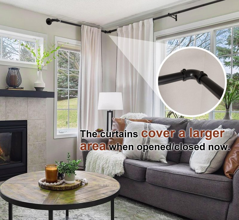 Qouara Curtain Rods for Windows 66 to 120, Black Adjustable Curtain Rods 2 Pack, Wrap Around Blackout Curtains Rod, Heavy Duty Industrial Curtains Rod, 1 Inch Indoor/Outdoor Drapery Pole 66-120"