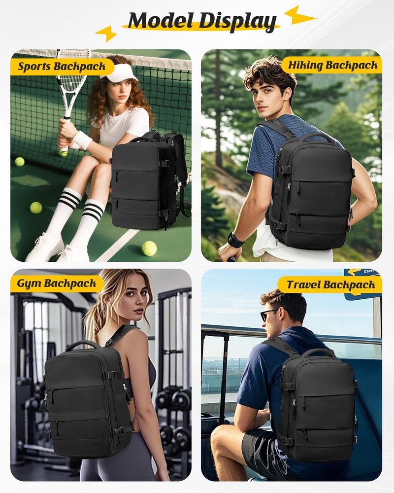 SEAFEW Vacuum Travel Backpack with Electric Pump, Waterproof Personal Item Bag, Women & Men's Anti-Theft Laptop Daypack for Work Trip Gym with Wet Bag & Shoe Compartment, Black