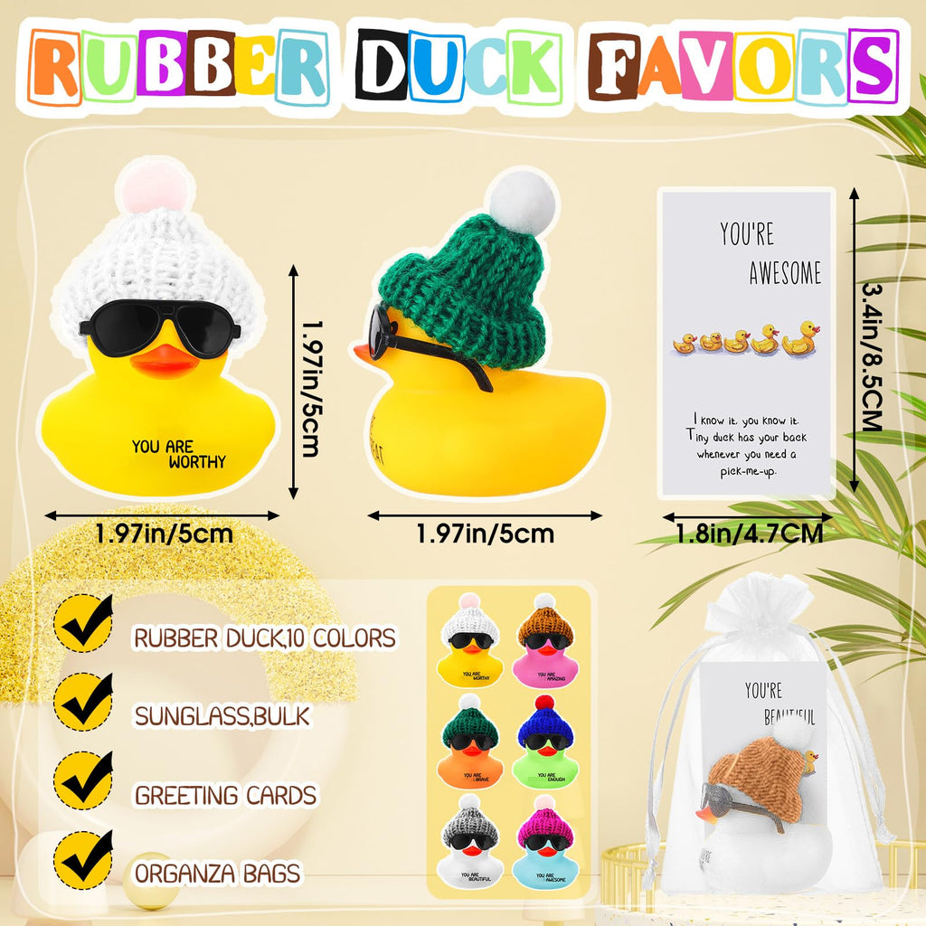 Liliful 2 Inch Rubber Ducks Bulk with Hats Glasses You Are Awesome Sign Card Employee Appreciation Gift for Friends Staff Team Coworker Exchange(96 Sets,Colorful)