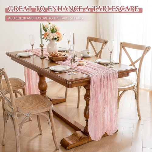 Cheesecloth Table Runner - 10 Ft Boho Rustic Sheer Decor in Dusty Pink | Perfect for Centerpieces