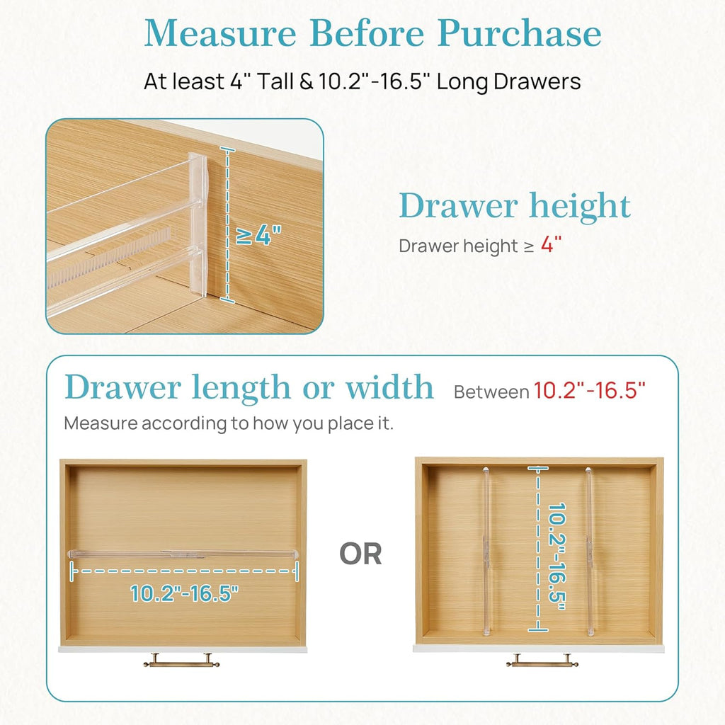 Vtopmart Drawer Dividers - 12 Pack Adjustable Organizers for Clothes | Clear Plastic, 4" High, Fits 10.2"-16.5" Drawers