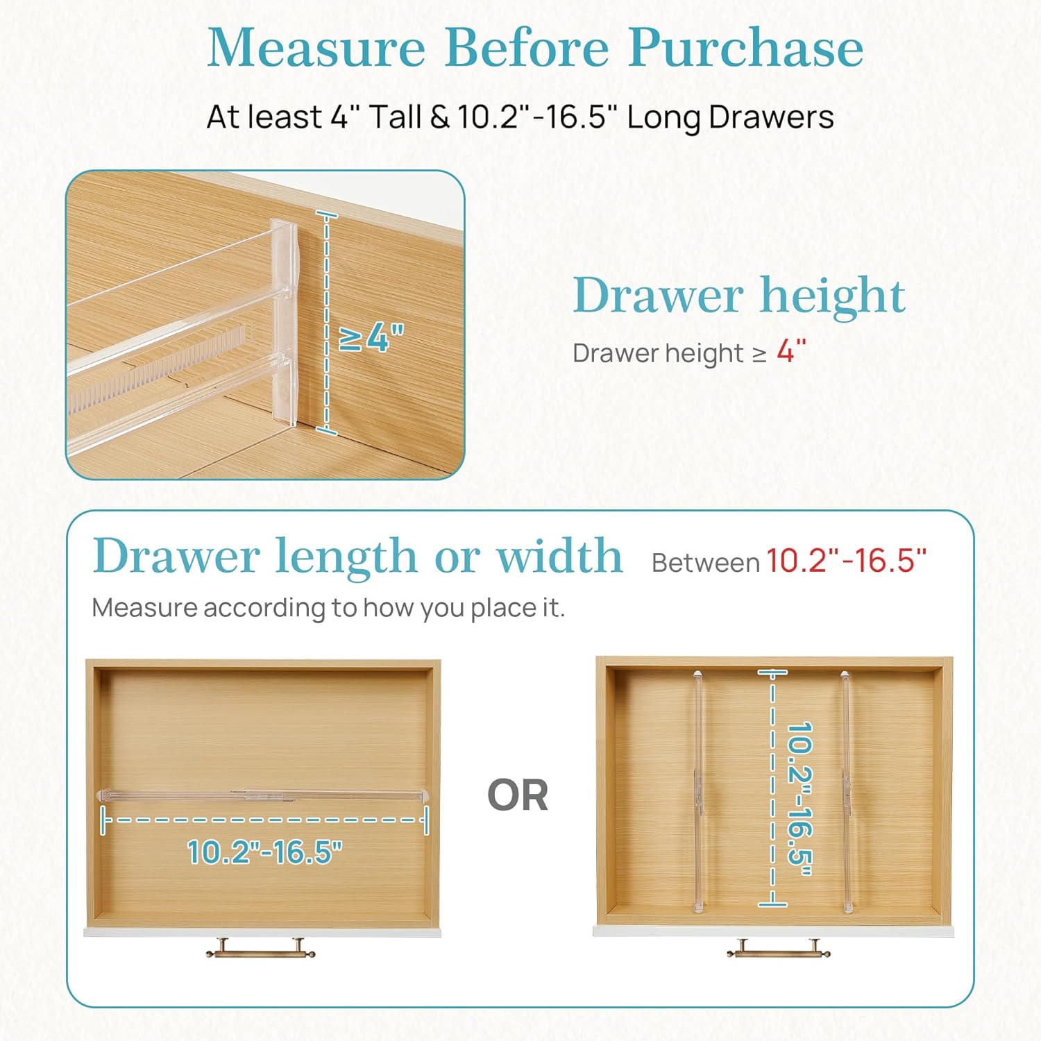 Vtopmart Drawer Dividers - 12 Pack Adjustable Organizers for Clothes | Clear Plastic, 4" High, Fits 10.2"-16.5" Drawers