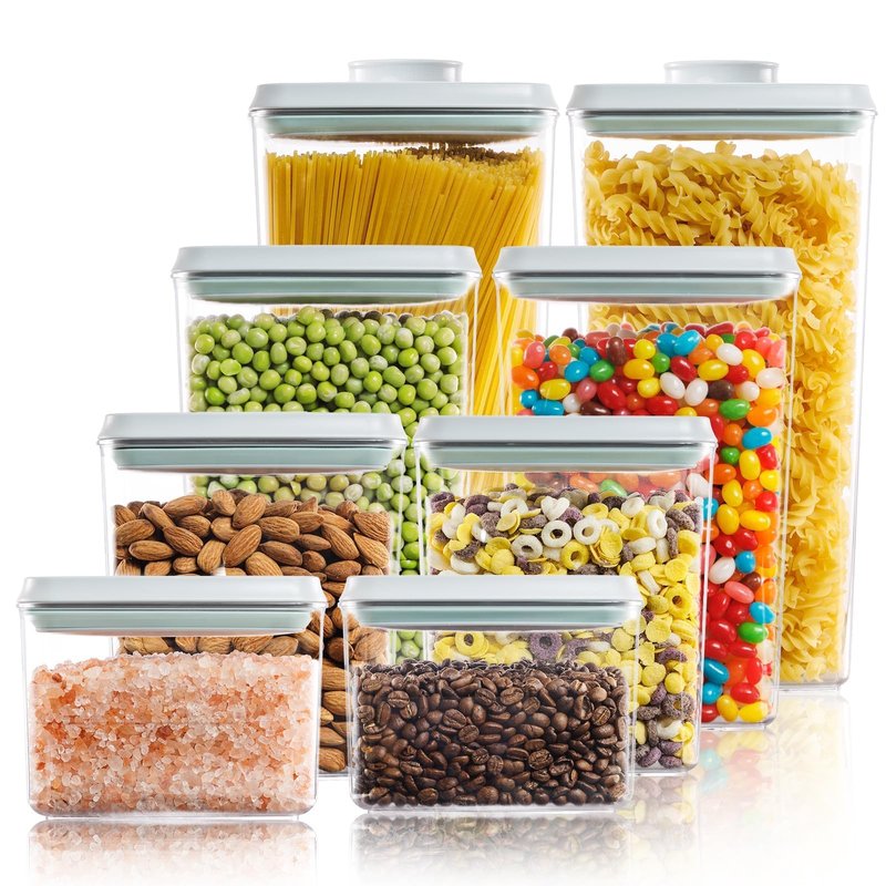 Tourdeus Pop Top Food Storage Containers - 8 Pack BPA-Free Pantry Organizers with Airtight Lids, Food-Grade with Measurement Marks