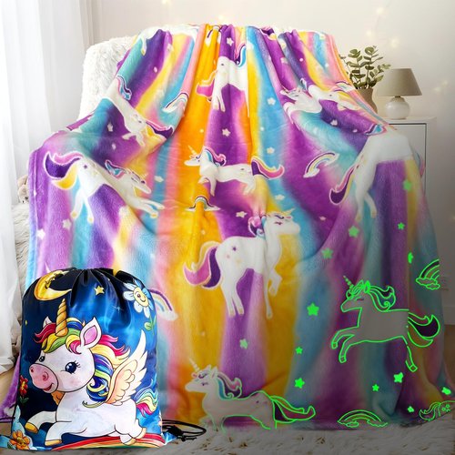 LMKLOP Unicorn Glow in The Dark Blanket for Girls/Boy/Toddler/Baby, Cute Funny Kids Throw Blanket for Birthday/Toys, Unicorn Gifts for Girls Age 3-12 50"x 60"