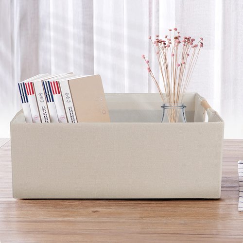 ANMINY 4PCS Storage Baskets for Organizing Collapsible Fabric Storage Bins Boxes with Wood Handles Closet Shelves Cube Organizer Bins Clothes Laundry Storage Container - Large, Beige