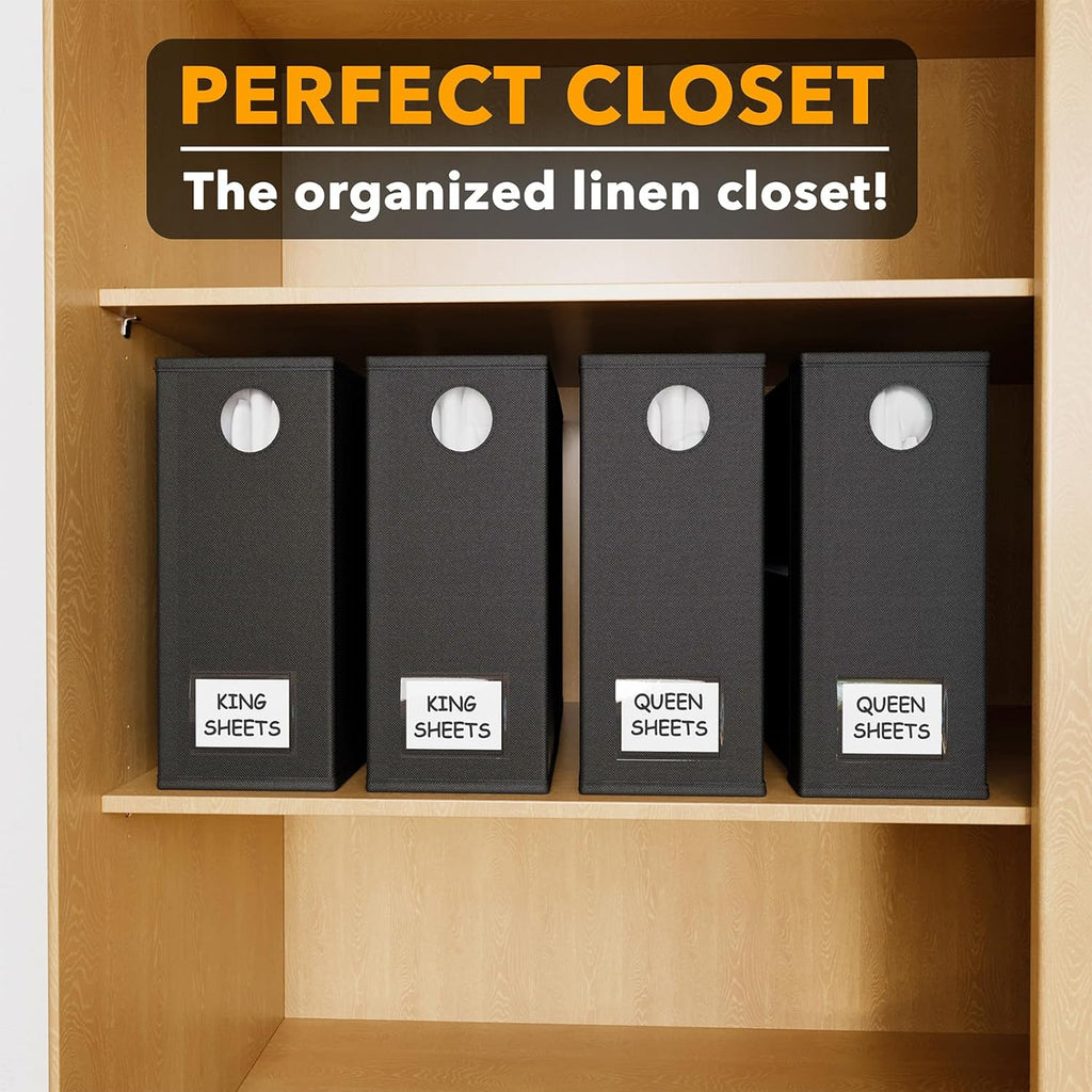 SpaceAid Bed Sheet Organizers - Foldable Linen Closet Storage | XL Queen & King Size, Black